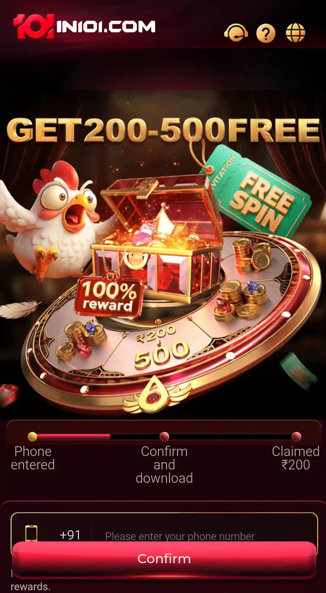 IN101 Game Android mobile app interface