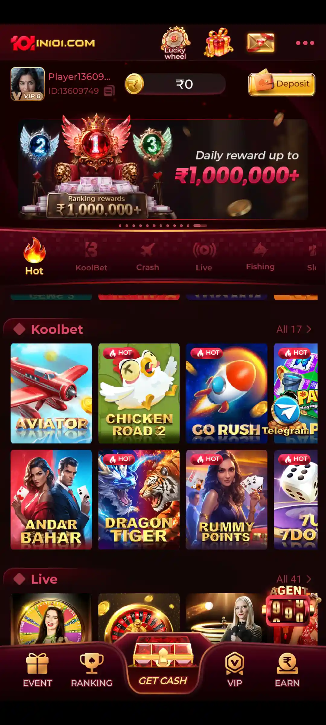 IN101 Game account and mobile gaming interface